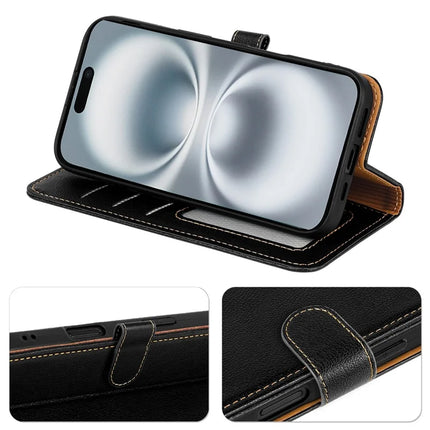 For iPhone 16 Plus Leather Case Litchi Texture Wallet RFID Blocking Phone Cover