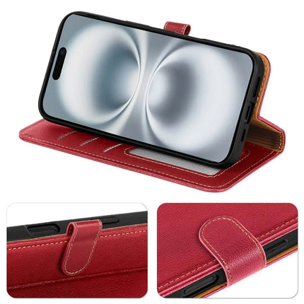 For iPhone 16 Plus Leather Case Litchi Texture Wallet RFID Blocking Phone Cover