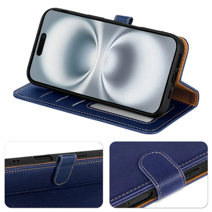 For iPhone 16 Plus Leather Case Litchi Texture Wallet RFID Blocking Phone Cover