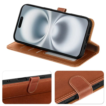 For iPhone 16 Plus Leather Case Litchi Texture Wallet RFID Blocking Phone Cover