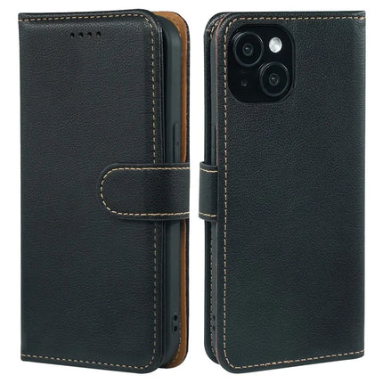 For iPhone 14 Leather Case Litchi Texture Wallet RFID Blocking Phone Cover - Black