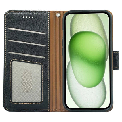 For iPhone 14 Leather Case Litchi Texture Wallet RFID Blocking Phone Cover