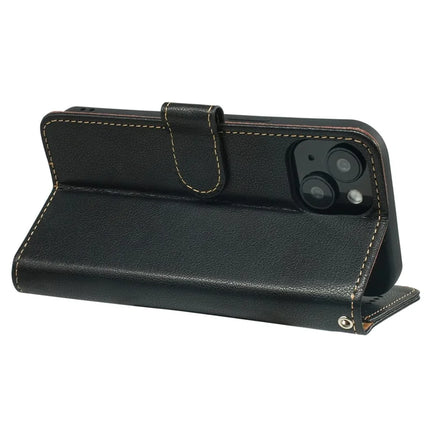 For iPhone 14 Leather Case Litchi Texture Wallet RFID Blocking Phone Cover