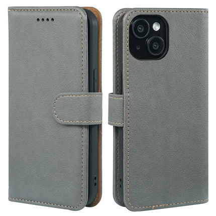 For iPhone 14 Leather Case Litchi Texture Wallet RFID Blocking Phone Cover - Grey