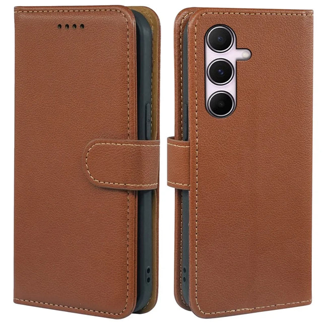 For Samsung Galaxy A25 5G (Global) (161.0 x 76.5 x 8.3mm) Leather Case Litchi Texture Wallet RFID Blocking Phone Cover - Brown