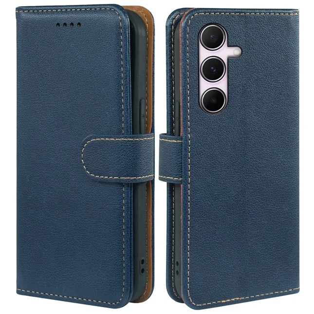 For Samsung Galaxy A35 5G Leather Case Litchi Texture Wallet RFID Blocking Phone Cover - Blue