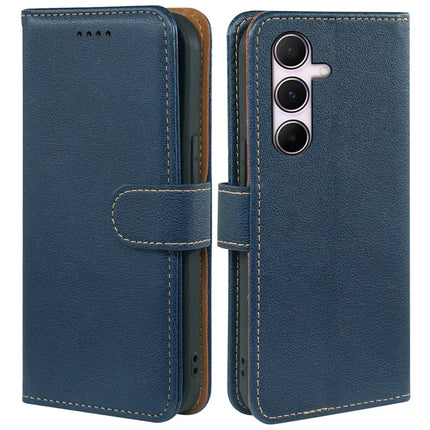 For Samsung Galaxy A55 5G Leather Case Litchi Texture Wallet RFID Blocking Phone Cover - Blue
