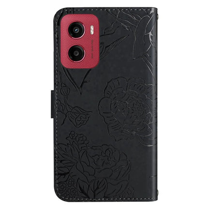 For Motorola Moto G05 4G Case Leather Phone Cover with Strap Butterfly Flower Imprint