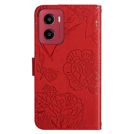 For Motorola Moto G05 4G Case Leather Phone Cover with Strap, Butterfly Flower Imprint