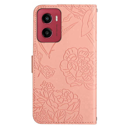 For Motorola Moto G05 4G Case Leather Phone Cover with Strap, Butterfly Flower Imprint