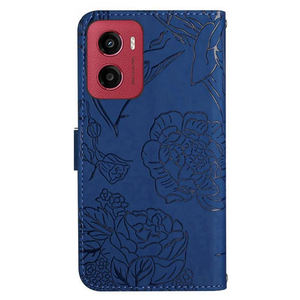 For Motorola Moto G05 4G Case Leather Phone Cover with Strap, Butterfly Flower Imprint