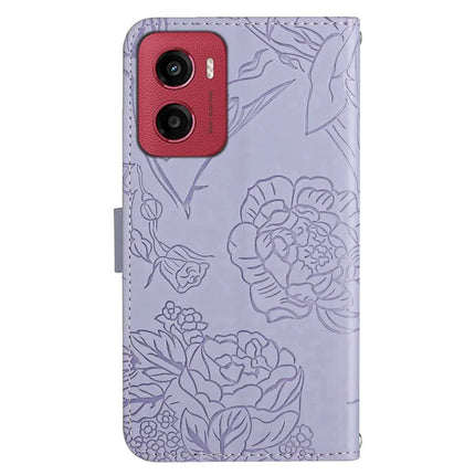 For Motorola Moto G05 4G Case Leather Phone Cover with Strap, Butterfly Flower Imprint