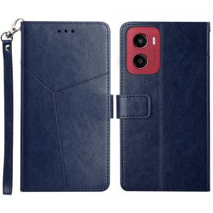 For Motorola Moto G05 4G Case Y Shaped Lines Imprint Leather Phone Cover - Blue