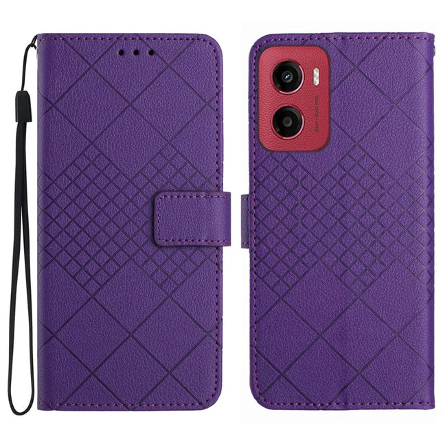 For Motorola Moto G05 4G Wallet Phone Case Imprint PU Leather Flip Folio Cover - Dark Purple