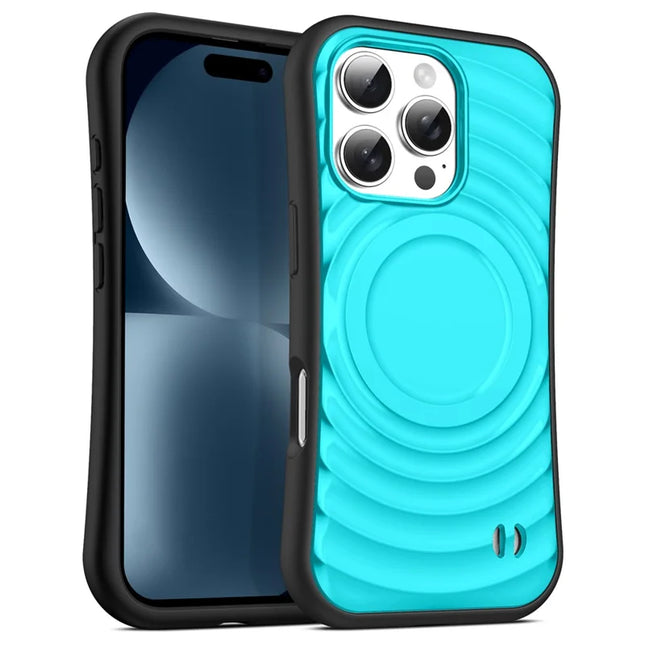 For iPhone 16 Pro Case Compatible with MagSafe Wavy Curves Texture Slim Anti Drop PC + TPU Back Cover - Blue