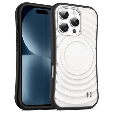 For iPhone 16 Pro Case Compatible with MagSafe Wavy Curves Texture Slim Anti Drop PC + TPU Back Cover - White