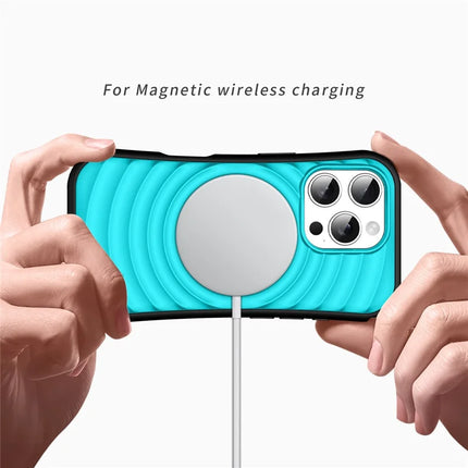 For iPhone 16 Pro Case Compatible with MagSafe Wavy Curves Texture Slim Anti Drop PC + TPU Back Cover