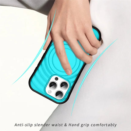 For iPhone 16 Pro Case Compatible with MagSafe Wavy Curves Texture Slim Anti Drop PC + TPU Back Cover