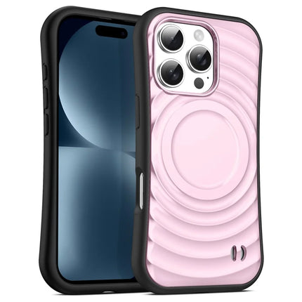 For iPhone 16 Pro Case Compatible with MagSafe Wavy Curves Texture Slim Anti Drop PC + TPU Back Cover - Pink