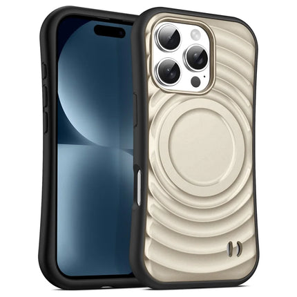 For iPhone 16 Pro Case Compatible with MagSafe Wavy Curves Texture Slim Anti Drop PC + TPU Back Cover - Gold