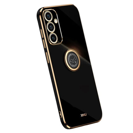 XINLI For Samsung Galaxy A26 5G Case Ring Kickstand Electroplating TPU Phone Cover - Black