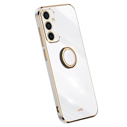 XINLI For Samsung Galaxy A36 5G Case Ring Kickstand Electroplating TPU Phone Cover - White