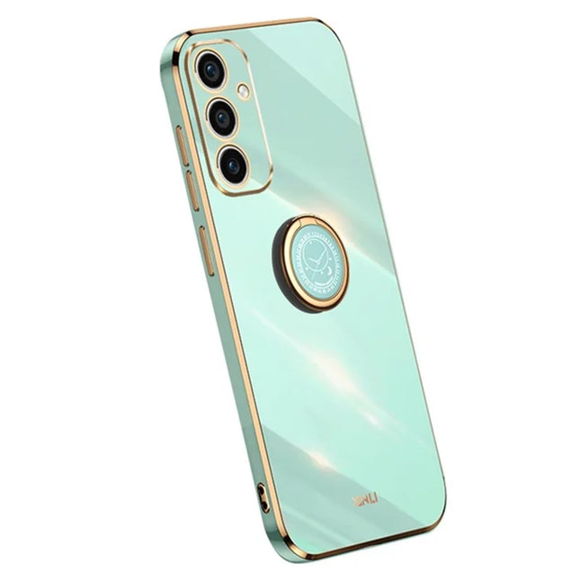 XINLI For Samsung Galaxy A56 5G Case Ring Kickstand Electroplating TPU Phone Cover - Cyan