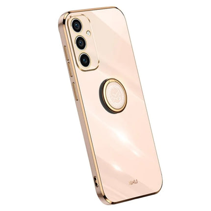 XINLI For Samsung Galaxy A56 5G Case Ring Kickstand Electroplating TPU Phone Cover - Pink