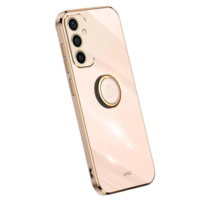 XINLI For Samsung Galaxy A56 5G Case Ring Kickstand Electroplating TPU Phone Cover - Pink