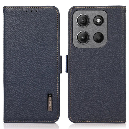 KHAZNEH For Motorola Moto G15 4G  /  G05 4G Phone Case Genuine Cow Leather Cover RFID Blocking - Blue