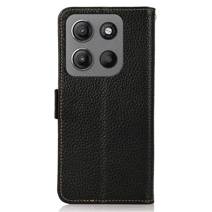 KHAZNEH For Motorola Moto G15 4G  /  G05 4G Phone Case Genuine Cow Leather Cover RFID Blocking