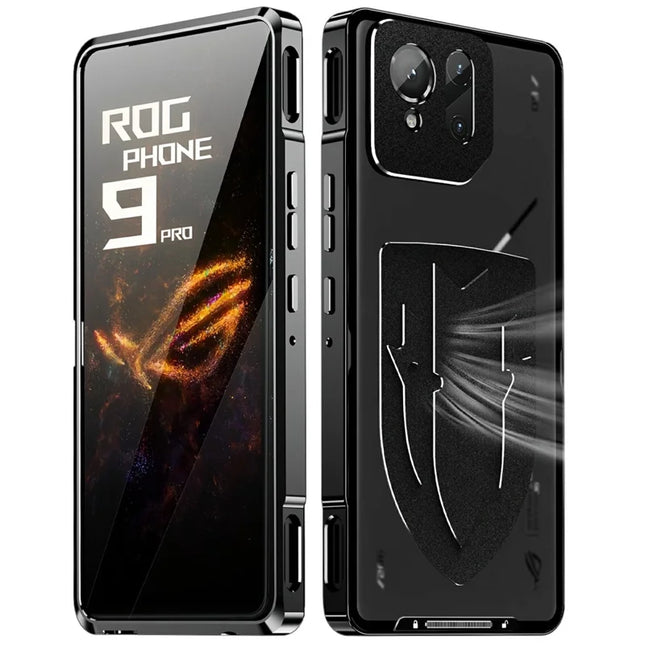 For Asus ROG Phone 9 5G / Phone 9 Pro 5G Case Heat Dissipation Metal Frame PC Phone Cover - Black