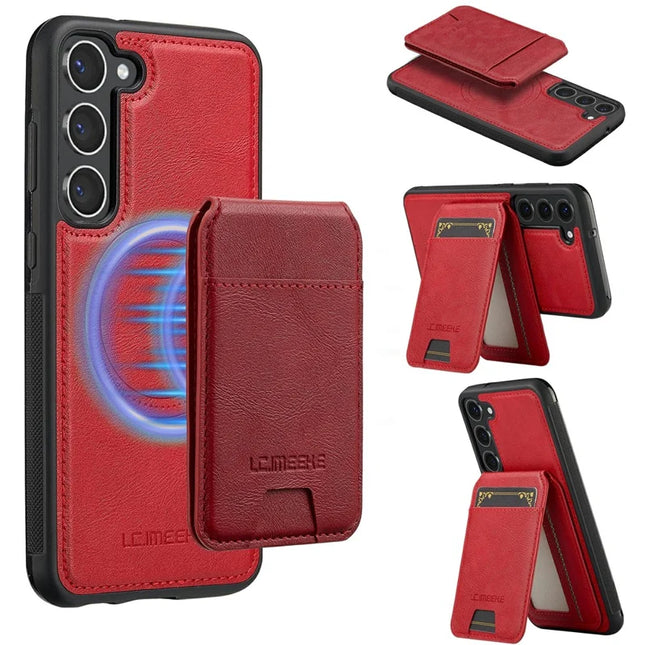 LC.IMEEKE L3 For Samsung Galaxy S23 Magnetic Case Detachable Card Holder Leather TPU Mobile Cover - Red