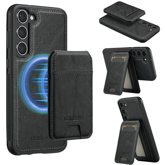LC.IMEEKE L3 For Samsung Galaxy S23 Magnetic Case Detachable Card Holder Leather TPU Mobile Cover - Black