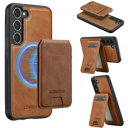 LC.IMEEKE L3 For Samsung Galaxy S23 Magnetic Case Detachable Card Holder Leather TPU Mobile Cover - Brown