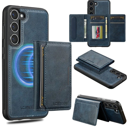 LC.IMEEKE L5 For Samsung Galaxy S23 Magnetic Phone Case Leather Back Cover with Detachable Card Holder - Blue