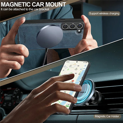 LC.IMEEKE L5 For Samsung Galaxy S23 Magnetic Phone Case Leather Back Cover with Detachable Card Holder