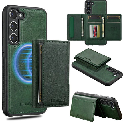 LC.IMEEKE L5 For Samsung Galaxy S23 Magnetic Phone Case Leather Back Cover with Detachable Card Holder - Green