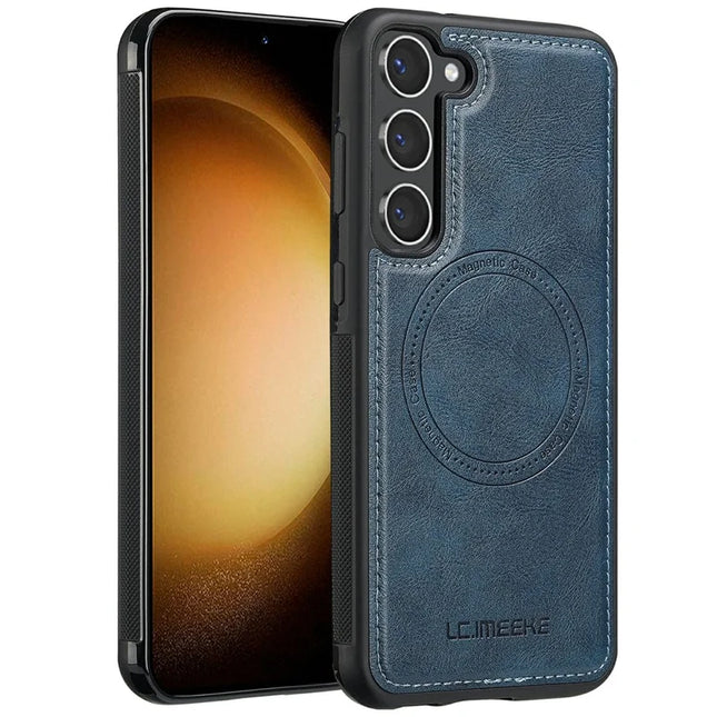 LC.IMEEKE For Samsung Galaxy S23 Magnetic Case Compatible with MagSafe Leather TPU Back Cover - Blue