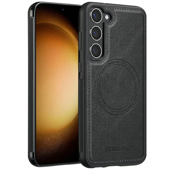 LC.IMEEKE For Samsung Galaxy S23 Magnetic Case Compatible with MagSafe Leather TPU Back Cover - Black
