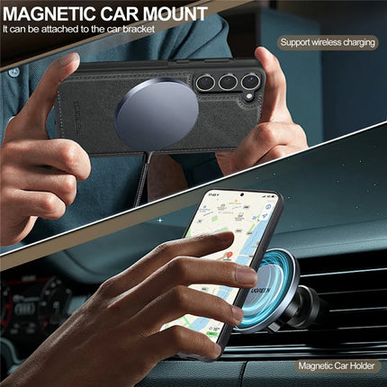 LC.IMEEKE For Samsung Galaxy S23 Magnetic Case Compatible with MagSafe Leather TPU Back Cover
