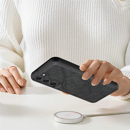 LC.IMEEKE For Samsung Galaxy S23 Magnetic Case Compatible with MagSafe Leather TPU Back Cover
