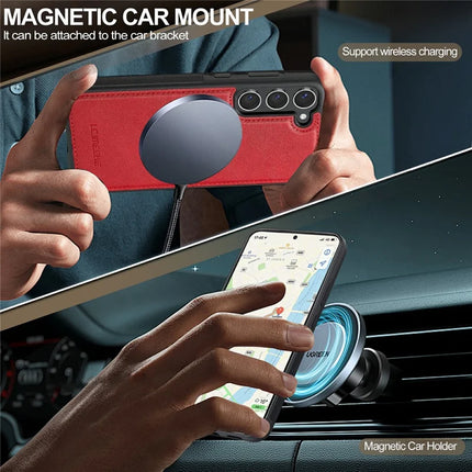 LC.IMEEKE For Samsung Galaxy S23 Magnetic Case Compatible with MagSafe Leather TPU Back Cover