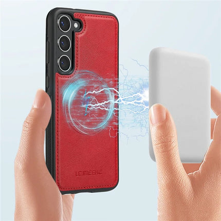 LC.IMEEKE For Samsung Galaxy S23 Magnetic Case Compatible with MagSafe Leather TPU Back Cover