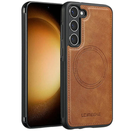 LC.IMEEKE For Samsung Galaxy S23 Magnetic Case Compatible with MagSafe Leather TPU Back Cover - Brown