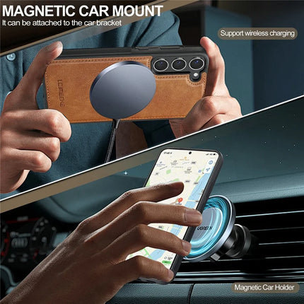 LC.IMEEKE For Samsung Galaxy S23 Magnetic Case Compatible with MagSafe Leather TPU Back Cover