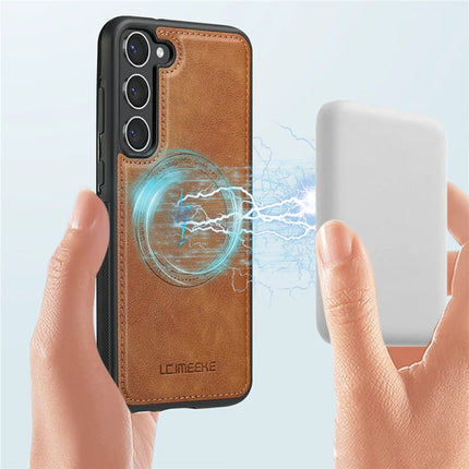 LC.IMEEKE For Samsung Galaxy S23 Magnetic Case Compatible with MagSafe Leather TPU Back Cover