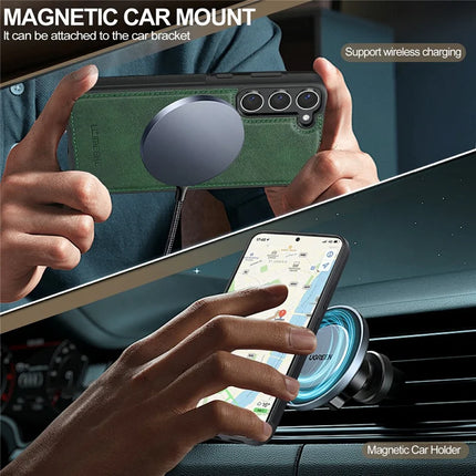 LC.IMEEKE For Samsung Galaxy S23 Magnetic Case Compatible with MagSafe Leather TPU Back Cover