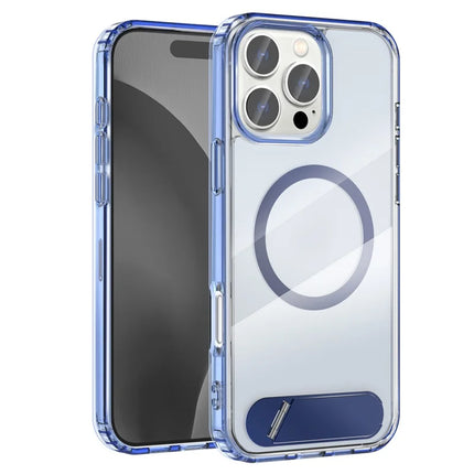 For iPhone 16 Pro Case Compatible with MagSafe Folding Kickstand Anti Drop PC + TPU Back Cover - Blue