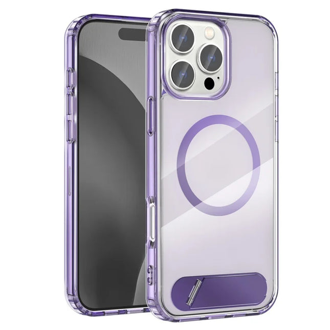 For iPhone 16 Pro Case Compatible with MagSafe Folding Kickstand Anti Drop PC + TPU Back Cover - Purple